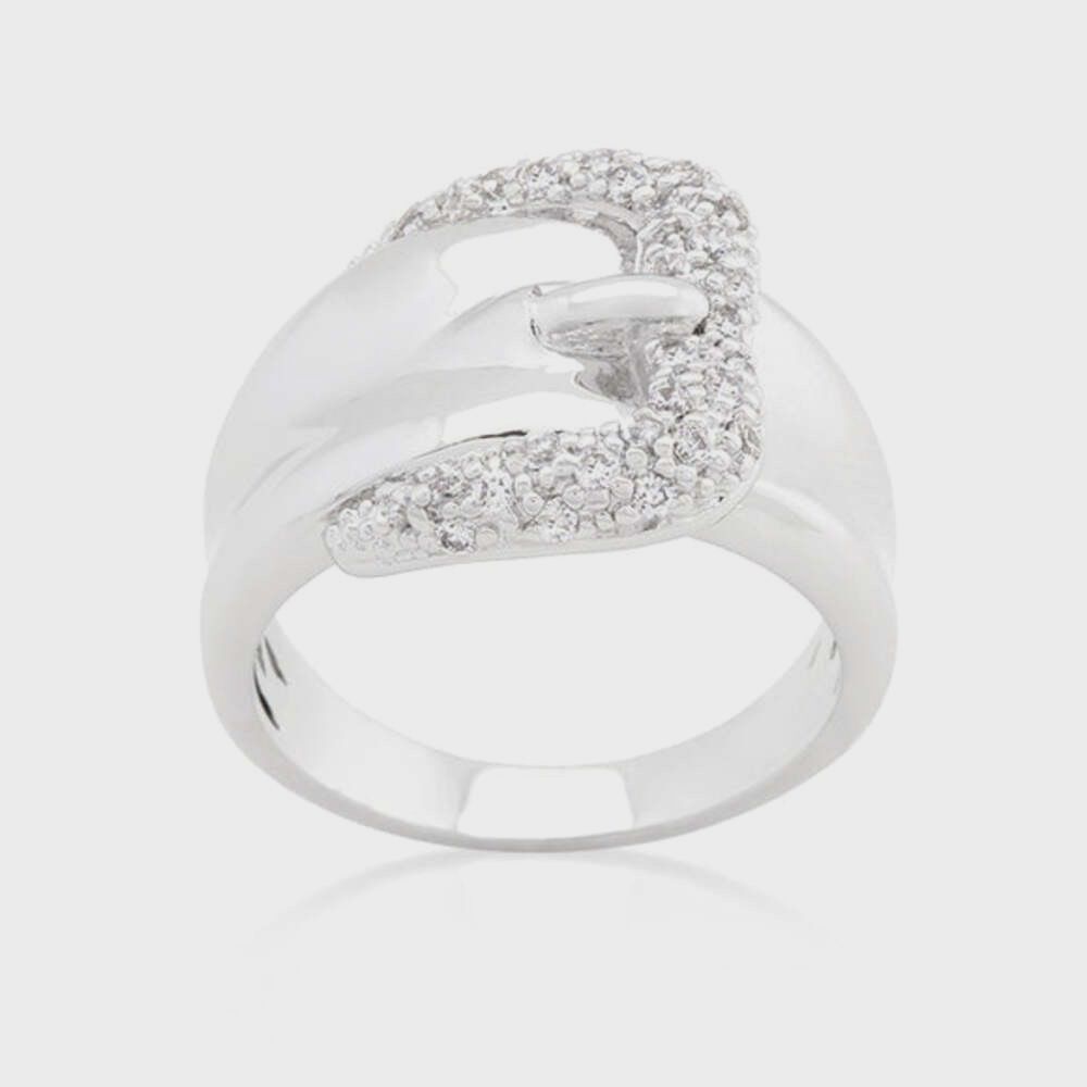 Simple Colorless Cubic Zirconia Belt Band Ring Size 6 Rhodium Plated Unisex Mint